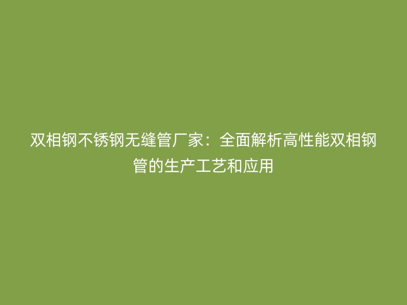 雙相鋼不銹鋼無縫管廠家：全面解析高性能雙相鋼管的生產(chǎn)工藝和應(yīng)用